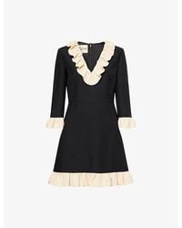 Valentino Garavani - Ruffled V-Neck Wool And Silk Midi Dress - Lyst