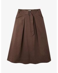 The White Company - Top-Stitch Belted Cotton-Blend Midi Skirt - Lyst