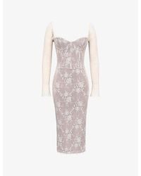 House Of Cb - Saisha Long-Sleeve Lace Midi Dress - Lyst