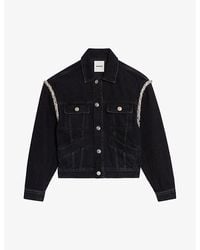 Sandro - Oversized Denim Jacket With Rhinestones - Lyst