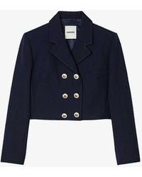 Sandro - Button-embellished Cropped Wool-blend Twill Blazer - Lyst