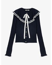 Maje - Layered-Cape Contrast-Trim Knitted Cardigan - Lyst