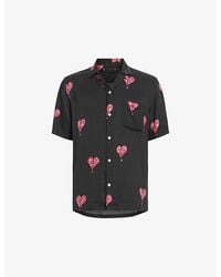 AllSaints - Ikuma Heart-print Relaxed-fit Woven Shirt - Lyst