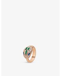 BVLGARI - Serpenti 18Ct Rose- Sapphire, Diamond And Malachite Ring - Lyst