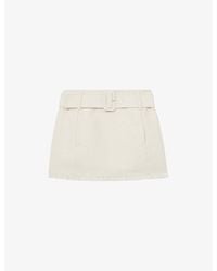 Reiss - Mia Belted-Waist Textured Stretch-Cotton Mini Skirt - Lyst