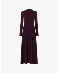 Whistles - Funnel-Neck Pleated-Knit Midi Dress - Lyst