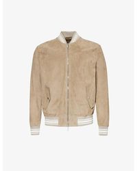 Eleventy - Stand-collar Ribbed-trim Suede Jacket - Lyst