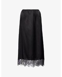 Anine Bing - Shelby Lace-Trim Silk-Blend Midi Skirt - Lyst