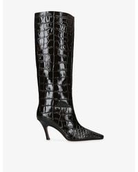 AMINA MUADDI - Mona 80 Croc-Effect Leather Heeled Knee-High Boots - Lyst