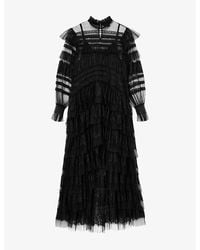 AllSaints - Cavarly High-Neck Long-Sleeve Woven Maxi Dress - Lyst