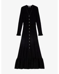 Maje - Ruffled V-Neck Knitted Maxi Dress - Lyst