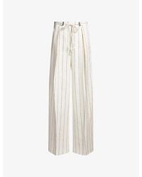 BOSS - Pinstriped Wide-Leg High-Rise Stretch Linen-Blend Trousers - Lyst