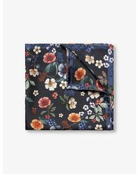 Eton - Vy Blue Floral-print Silk Pocket Square - Lyst