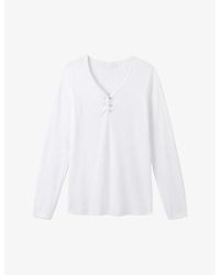 The White Company - Ribbed-texture Piped-trim Stretch Cotton-blend Pyjama Top - Lyst