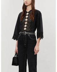 Sandro Guipure-trimmed Cotton Top - Black