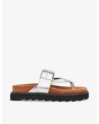 Whistles - Sutton Toe-post Buckle Metallic-leather Sandals - Lyst