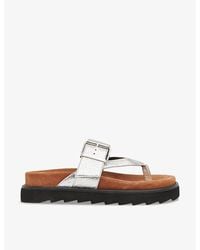 Whistles - Sutton Toe-Post Buckle Metallic-Leather Sandals - Lyst