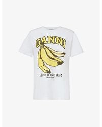 Ganni - Banana Graphic-print Organic-cotton T-shirt X - Lyst