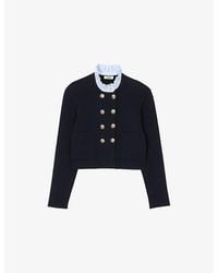 Sandro - Ruffled-Collar Wool And Cotton-Blend Cardigan - Lyst