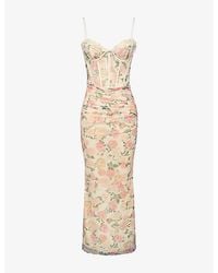 House Of Cb - Calista Floral-Print Body-Con Stretch-Mesh Maxi Dress - Lyst