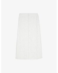 The Kooples - Lace-Embroidered Button-Down Woven Midi Skirt - Lyst