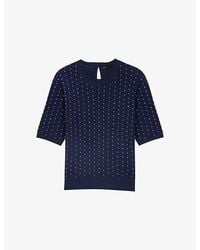 Maje - Rhinestone-Embellished Knitted Cotton-Blend Jumper - Lyst