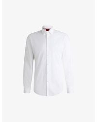 HUGO - Long-Sleeved Slim-Fit Cotton-Poplin Shirt - Lyst