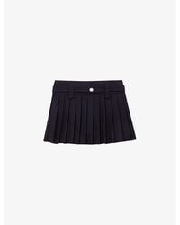 Maje - Button-Embellished Mid-Rise Pleated Stretch Wool-Blend Mini Skirt - Lyst