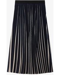 Reiss - Vy/cream Saige Stripe-pattern Pleated Woven Midi Skirt - Lyst