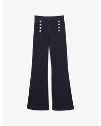 Reiss - Athena Button-Embellished Flared-Leg Stretch-Denim Jeans - Lyst