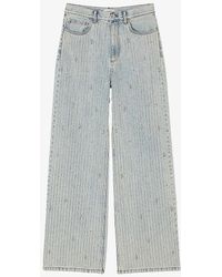 Sandro - Rhinestone-embellished Flared-leg Mid-rise Denim Jeans - Lyst