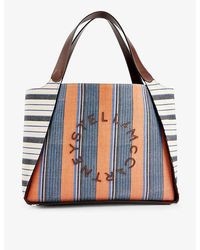 Stella McCartney - Striped Logo-embellished Woven Tote Bag - Lyst