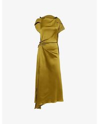 Victoria Beckham - Sleeveless Draped Satin Midi Dress - Lyst