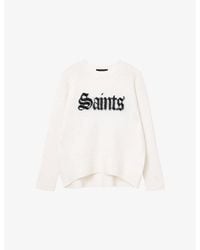 AllSaints - Saints Slogan-Print Long-Sleeve Stretch Wool And Alpaca-Blend Jumper - Lyst