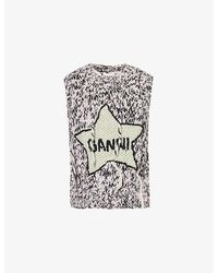 Ganni - Graphic-Embroidered Chunky-Knit Wool Vest - Lyst