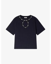 Sandro - Openwork Rhinestone-Embellished Cotton T-Shirt - Lyst