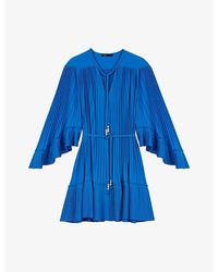 Maje - V-Neck Pleated Woven Mini Dress - Lyst