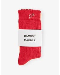 Damson Madder - Pointelle Logo-Embroidered Stretch Cotton-Blend Socks Pack Of Two - Lyst