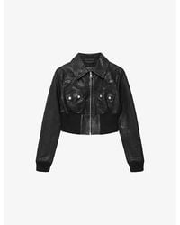 AllSaints - Lena Cropped Regular-Fit Leather Jacket - Lyst
