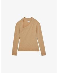 Reiss - Zoie Slant-Neck Long-Sleeve Stretch-Knit Top - Lyst
