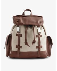 Eleventy - Flap-pocket Leather-trimmed Cotton-canvas Backpack - Lyst