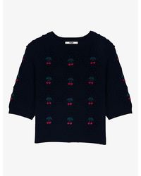 Maje - Cherry-Embroidered Bobble-Knit Wool Jumper - Lyst