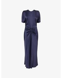 Victoria Beckham - Bela Draped-Sleeves Woven Midi Dress - Lyst