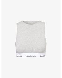Calvin Klein - Branded-waistband Unlined Cotton-blend Bralette - Lyst