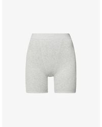 Skims - Light Heather Ribbed High-Rise Stretch-Cotton Boxer Shorts - Lyst