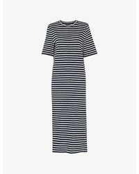 Whistles - Stripe-print Short-sleeves Cotton Midi Dress - Lyst