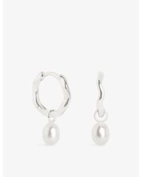 Astrid & Miyu - Wave 14Ct And Cultured Pearl Charm Huggie Drop Earrings - Lyst