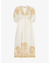 Zimmermann - Waverly Floral-embroidered Linen Midi Dress - Lyst