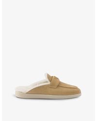 Prada - Brand-Plaque Suede And Shearling Mules - Lyst