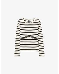 Claudie Pierlot - Striped Lace-Trim Cotton-Jersey T-Shirt - Lyst